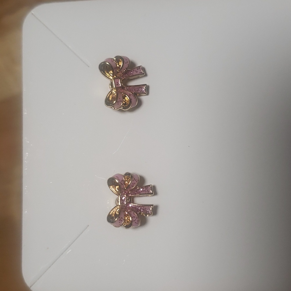 Pink bow stud earrings